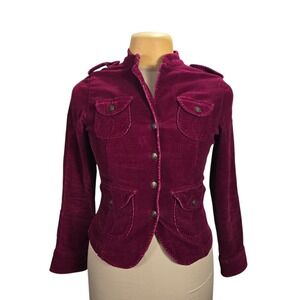 A.M.I. Corduroy Utility Jacket Women Size M Magenta Military Button Up Blazer